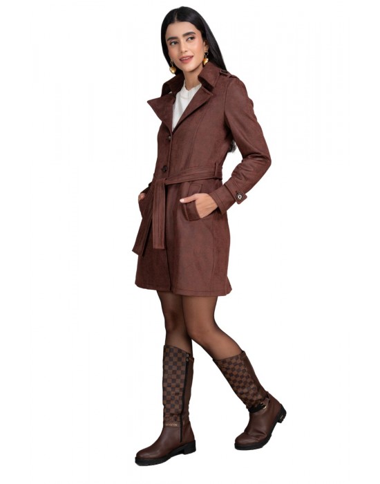 Women Coat Cinnamon with belt